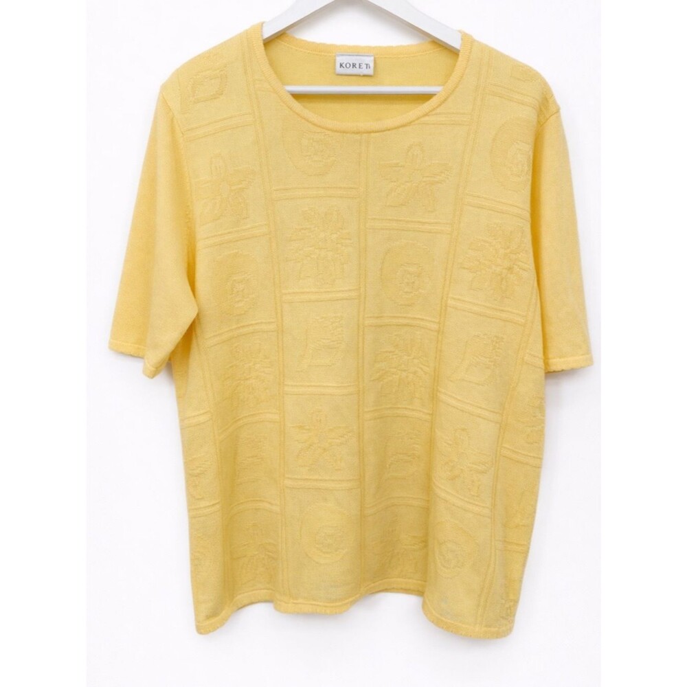 Koret Pale Yellow Crewneck Sweater Textured Knit Coastal Seashell M/L Vintage